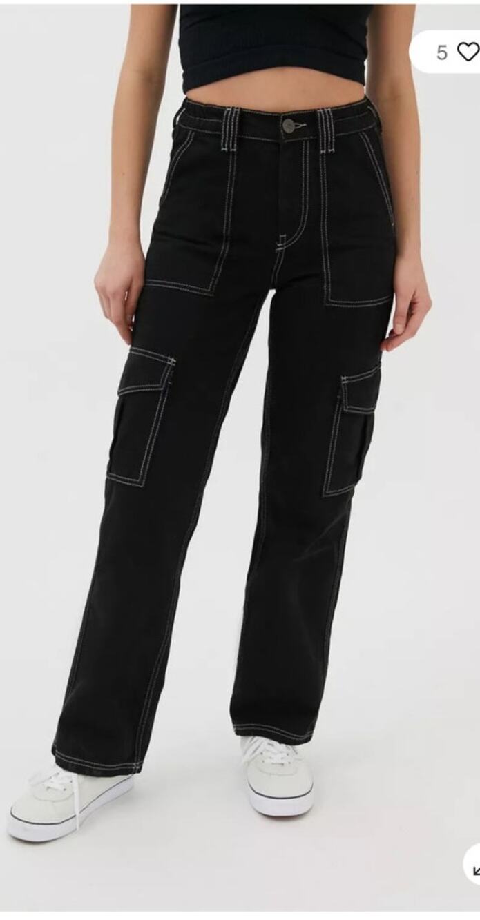 BDG High Rise Black Contrast Stitch Skate Jeans Y2K Grunge Wide Leg Size 29